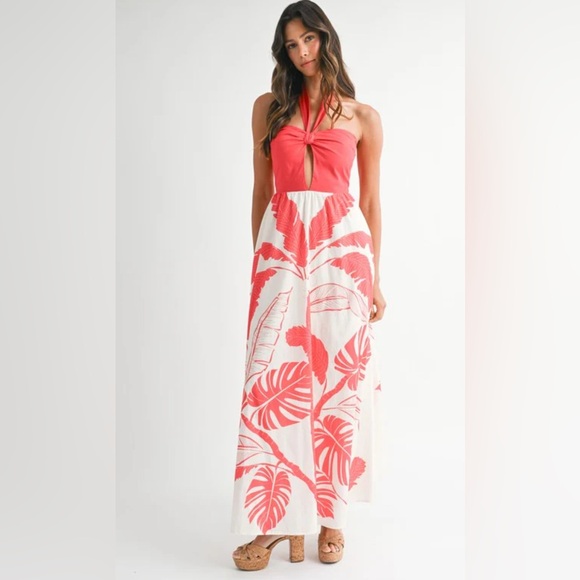 Mable Dresses & Skirts - Mable Coral and White Halter Dress